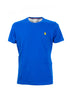 T-shirt blu in cotone con logo ricamato sul petto