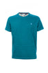 Teal cotton T-shirt with logo embroidered on the chest