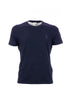 Solid color navy blue T-shirt in stretch cotton with embroidered logo