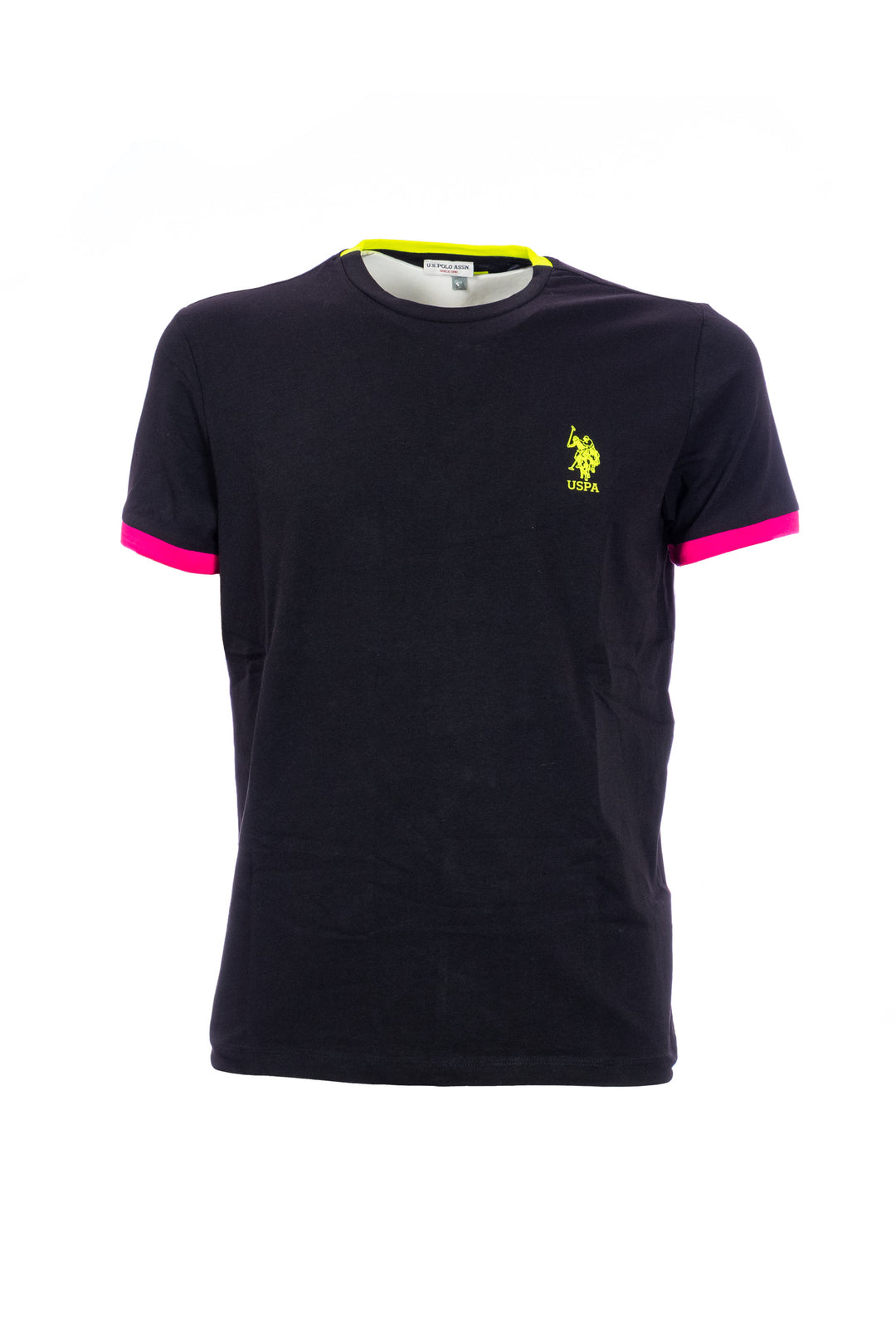 U.S. POLO ASSN. T-shirt nera in cotone stretch con logo ricamato e dettagli multicolor - Mancinelli 1954
