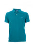 Teal polo shirt in cotton piqué with logo embroidered on the chest