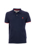 Navy blue polo shirt in cotton with logo embroidered on the chest and red details