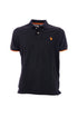 Black polo shirt in cotton with logo embroidered on the chest and orange details