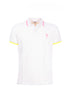 White cotton polo shirt with logo embroidered on the chest and multicolor details