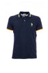 Navy blue polo shirt in cotton with logo embroidered on the chest and multicolor details