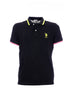 Black polo shirt in cotton with logo embroidered on the chest and multicolor details