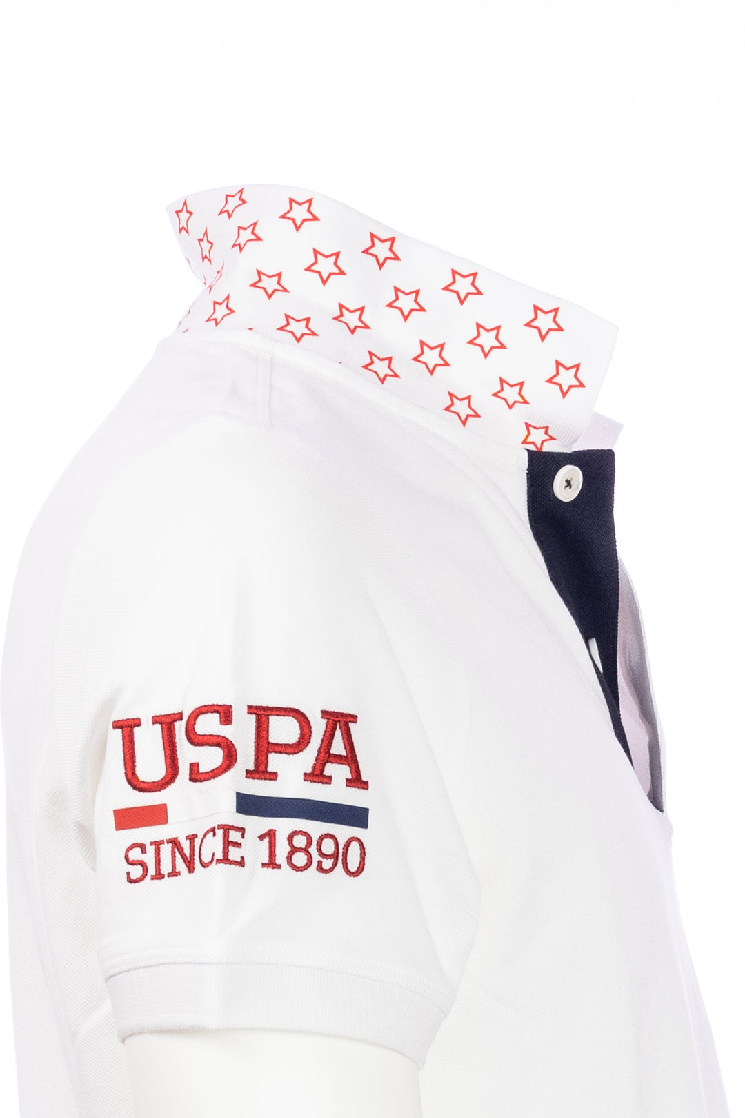 U.S. POLO ASSN. Polo bianca in cotone con logo ricamato sul petto e colletto fantasia - Mancinelli 1954