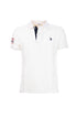 White cotton polo shirt with logo embroidered on the chest and patterned collar