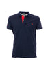 Navy blue polo shirt in cotton with logo embroidered on the chest and patterned collar