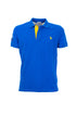 Blue cotton polo shirt with logo embroidered on the chest and patterned collar
