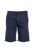 Navy blue Bermuda shorts in cotton and linen blend with embroidered logo