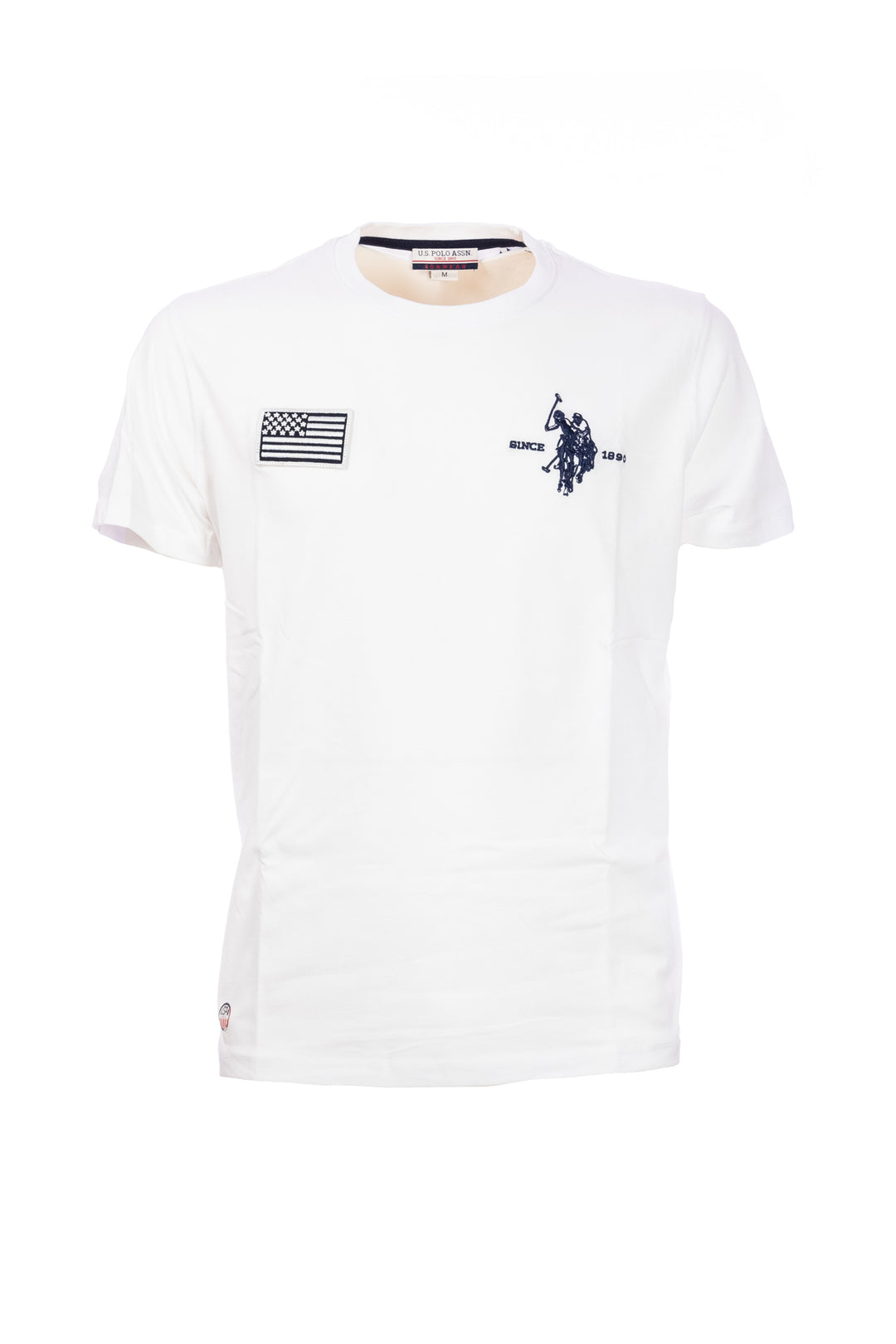 U.S. POLO ASSN. BEACHWEAR T-shirt bianca in cotone con logo e bandiera USA ricamati - Mancinelli 1954