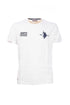 White cotton T-shirt with embroidered logo and USA flag