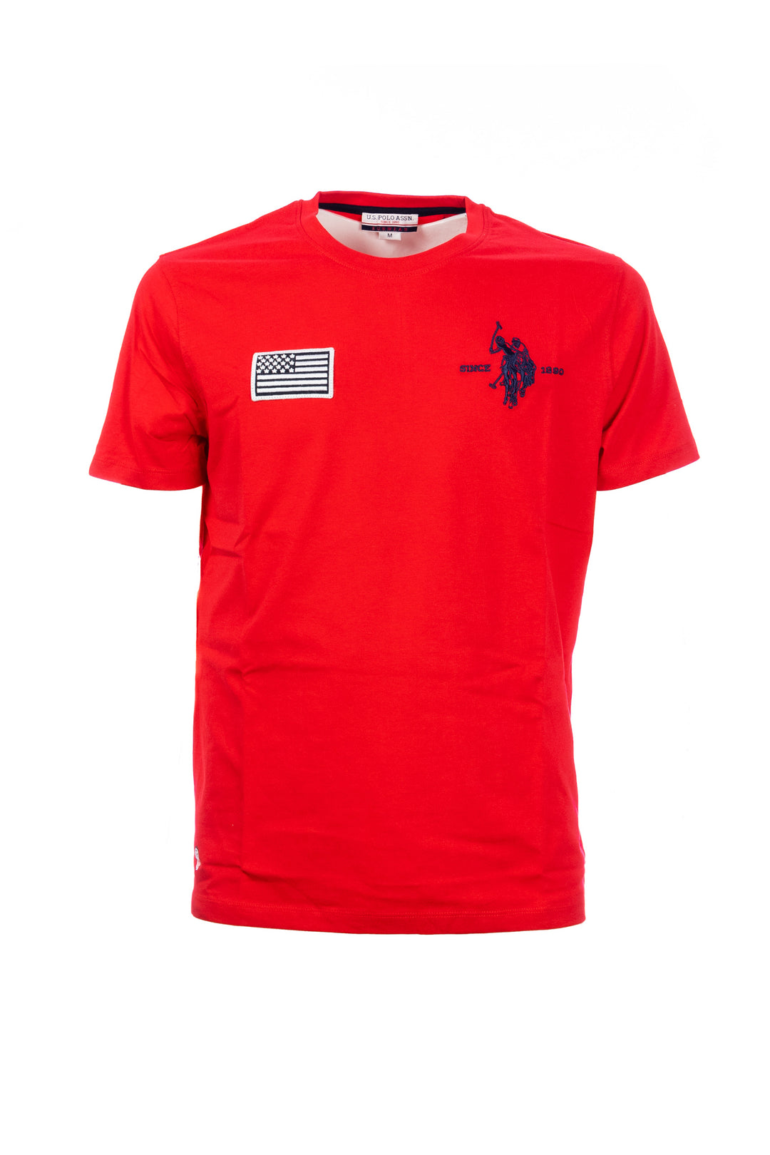 U.S. POLO ASSN. BEACHWEAR T-shirt rossa in cotone con logo e bandiera USA ricamati - Mancinelli 1954