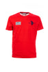 T-shirt rossa in cotone con logo e bandiera USA ricamati