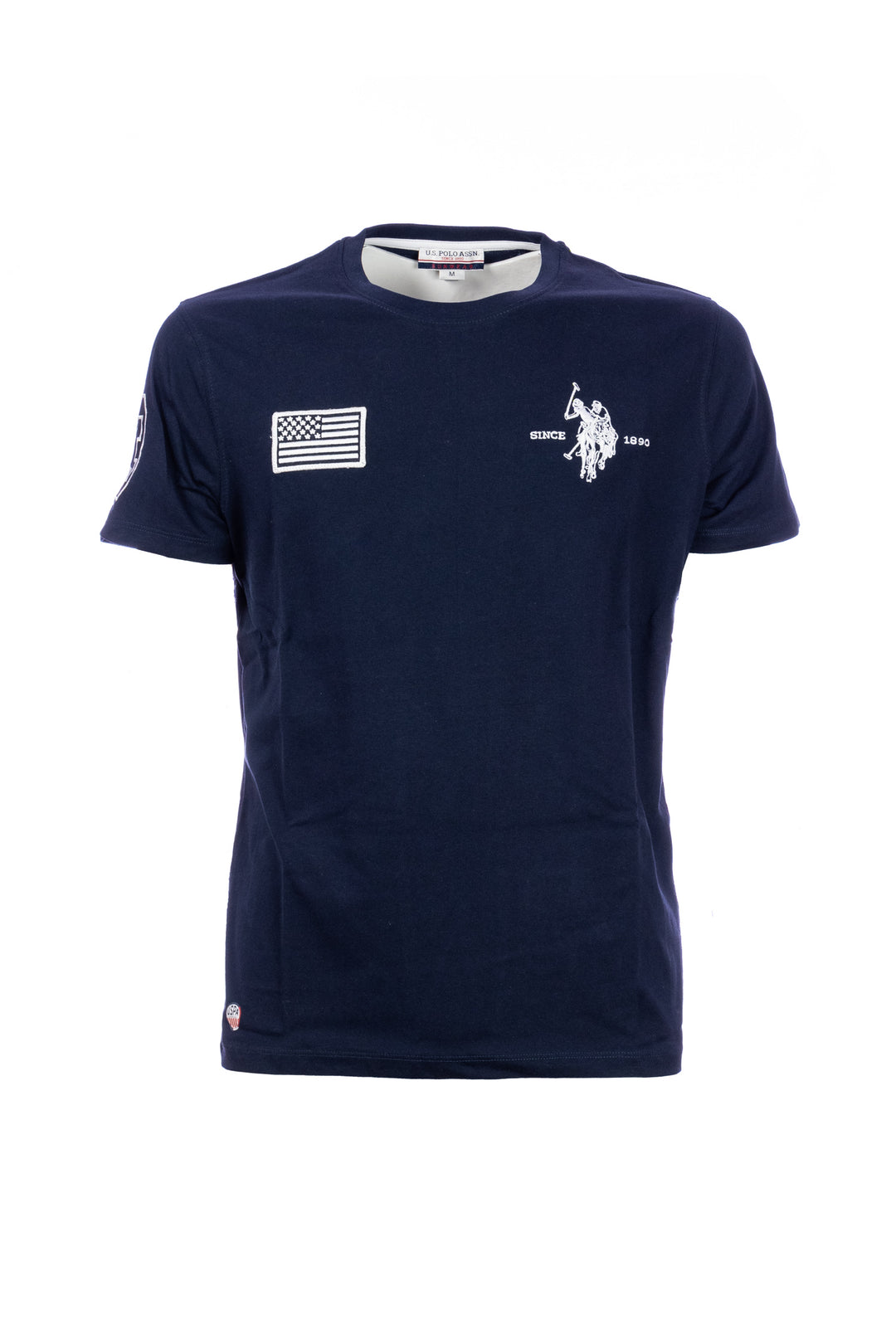 U.S. POLO ASSN. BEACHWEAR T-shirt blu navy in cotone con logo e bandiera USA ricamati - Mancinelli 1954