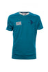 Teal cotton T-shirt with embroidered logo and USA flag