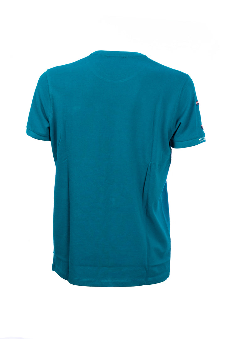 U.S. POLO ASSN. BEACHWEAR T-shirt ottanio in piquet di cotone con logo ricamato - Mancinelli 1954