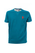 T-shirt bleu sarcelle en piqué de coton avec logo brodé