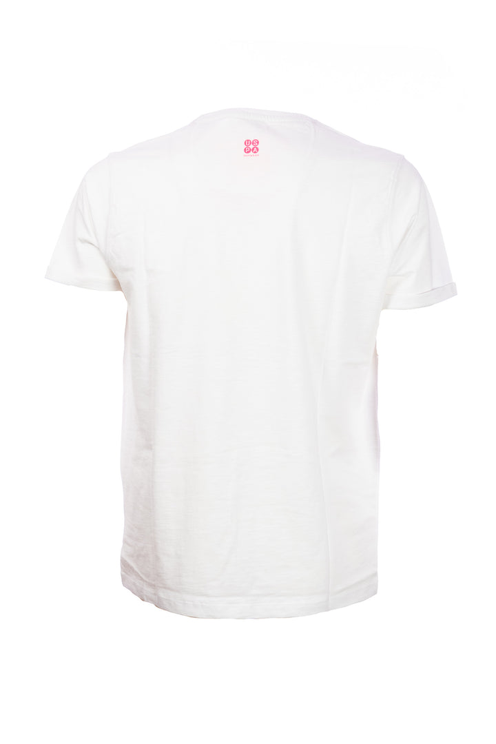 U.S. POLO ASSN. BEACHWEAR T-shirt bianca in cotone con logo ricamato e maniche con risvolto - Mancinelli 1954