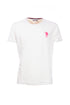 T-shirt bianca in cotone con logo ricamato e maniche con risvolto