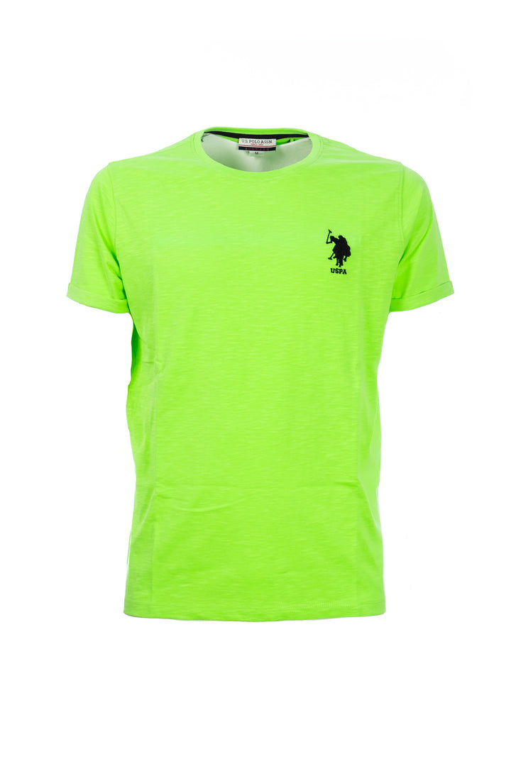 U.S. POLO ASSN. BEACHWEAR T-shirt verde in cotone con logo ricamato e maniche con risvolto - Mancinelli 1954