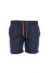 Black swim trunks in light fabric with embroidered logo and orange details