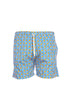 Blue striped swim shorts in light fabric with orange micro-print