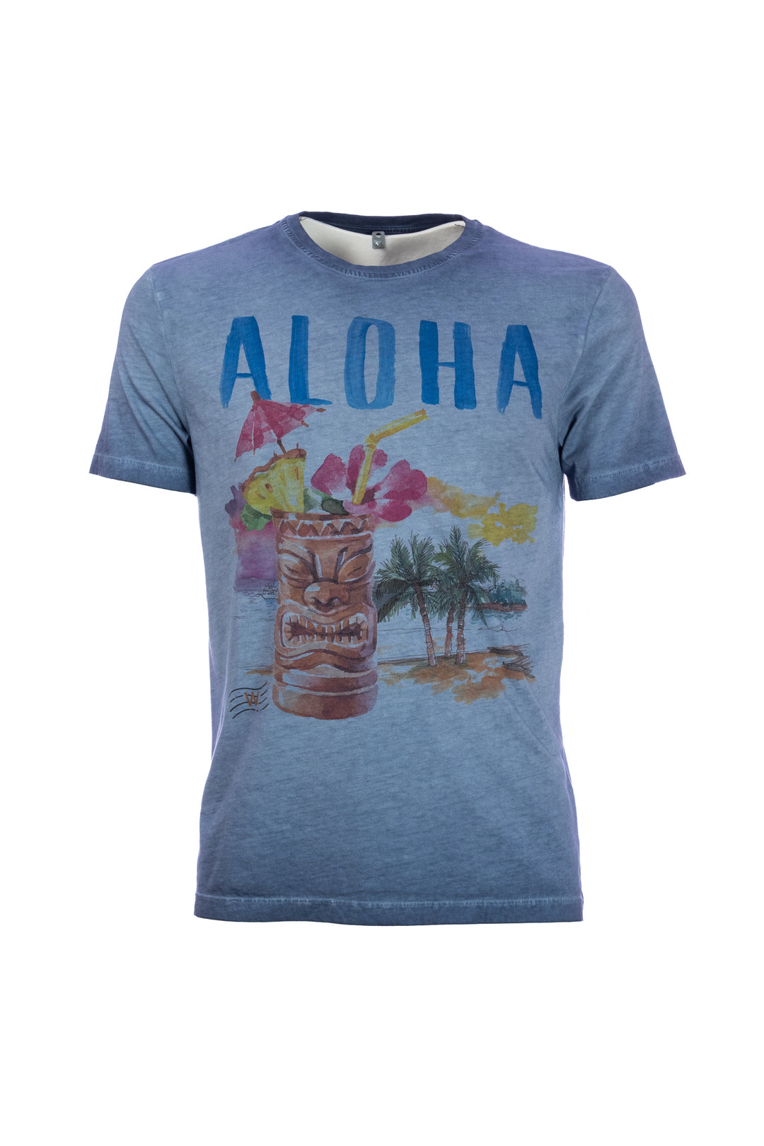 W-POSTAGE T-shirt blu in cotone con stampa “aloha” - Mancinelli 1954