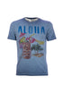 T-shirt blu in cotone con stampa “aloha”