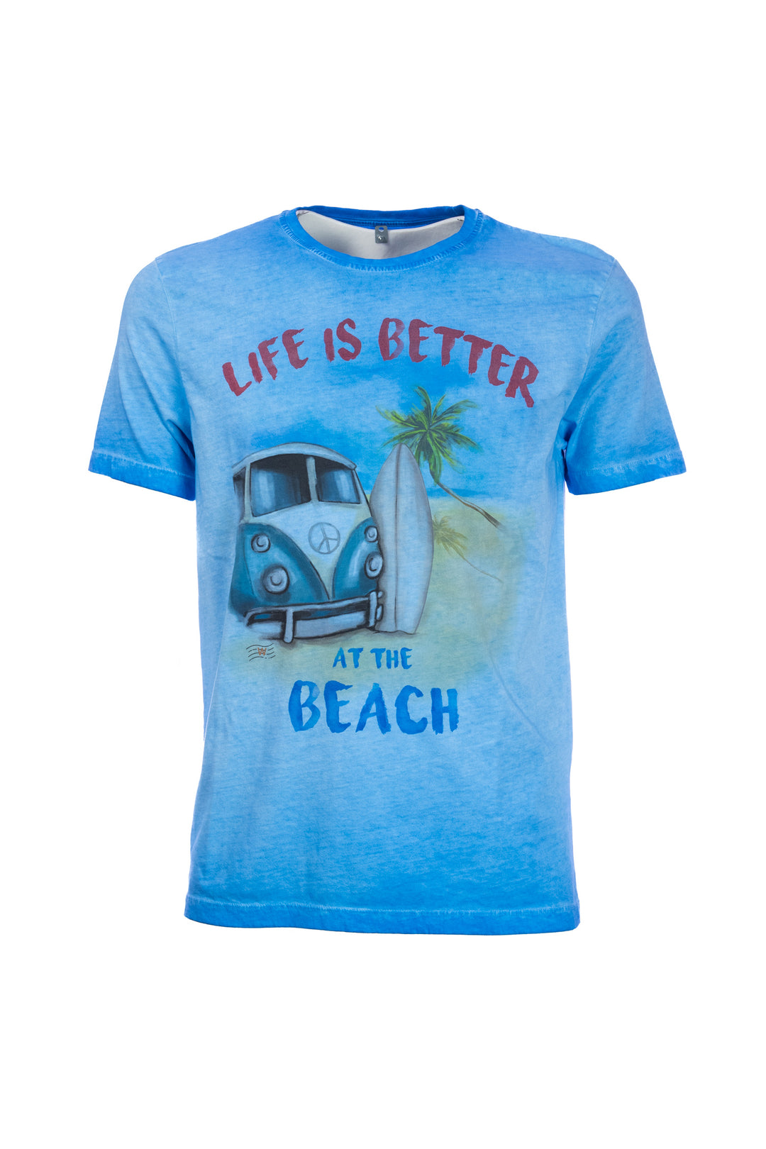 W-POSTAGE T-shirt azzurra in cotone con stampa “life is better at the beach” - Mancinelli 1954