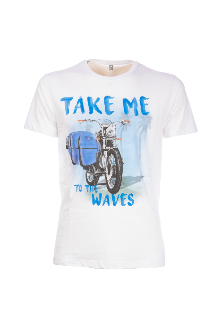 W-POSTAGE T-shirt bianca in cotone con stampa “take me to the waves” - Mancinelli 1954