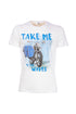 T-shirt bianca in cotone con stampa “take me to the waves”