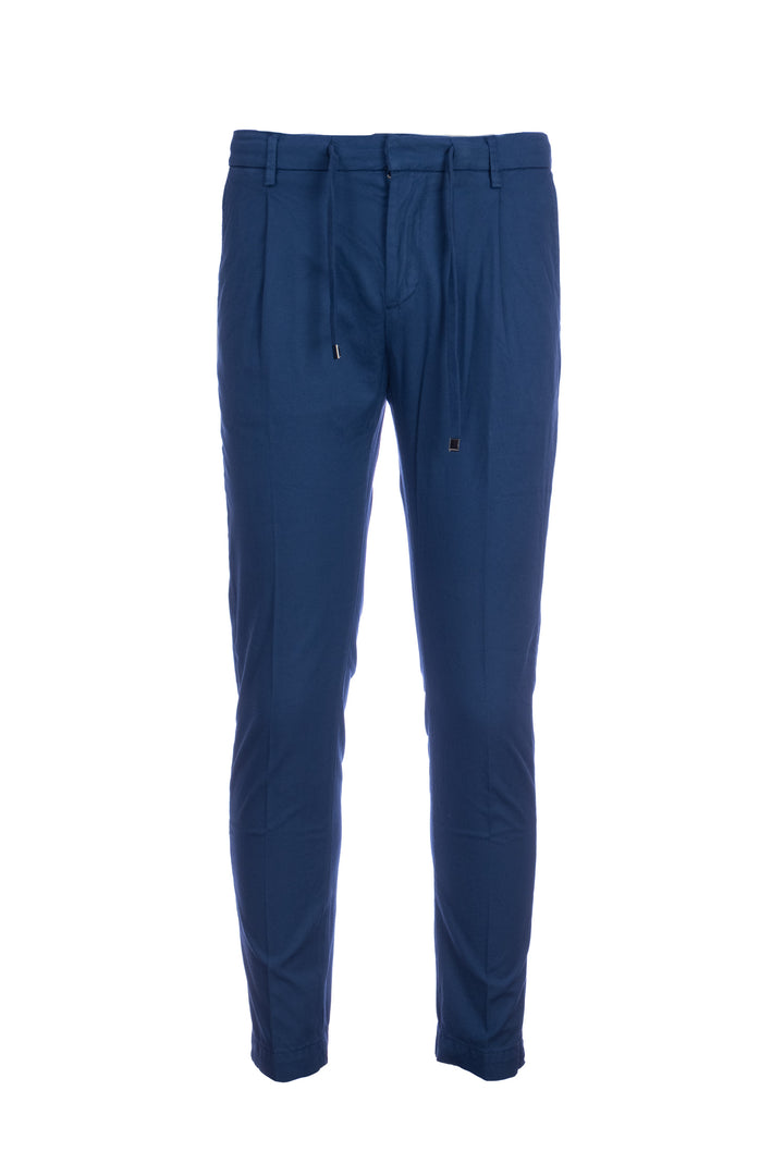 YAN SIMMON Pantalone blu in misto lino e cotone elasticizzato - Mancinelli 1954