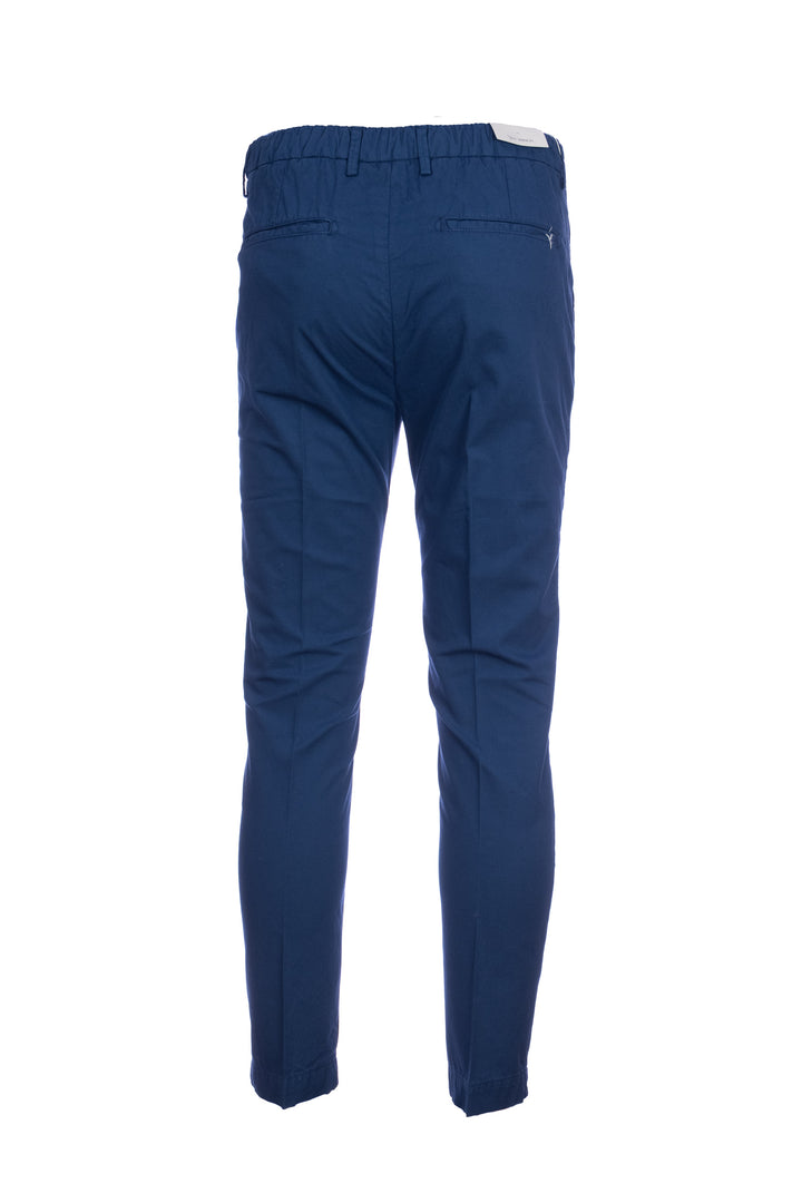 YAN SIMMON Pantalone blu in misto lino e cotone elasticizzato - Mancinelli 1954
