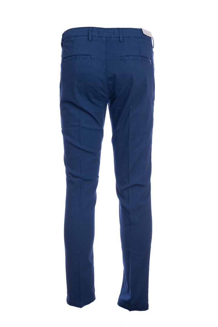 YAN SIMMON Pantalone blu in gabardina di cotone elasticizzato - Mancinelli 1954